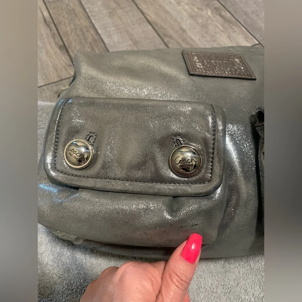Coach Metallic Silver Poppy Hobo Bag